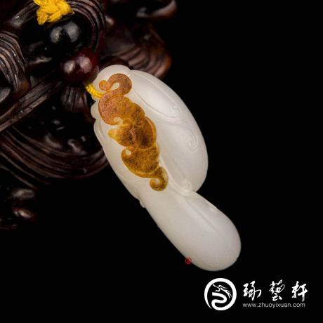【琢藝軒】新疆和田玉紅皮羊脂白玉籽玉掛件 四季有福 5克