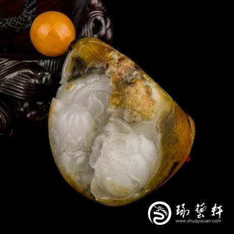 【琢藝軒】新疆和田玉沁皮白玉籽玉把件 出淤泥而不染（抵工費(fèi)實(shí)價(jià)） 115克