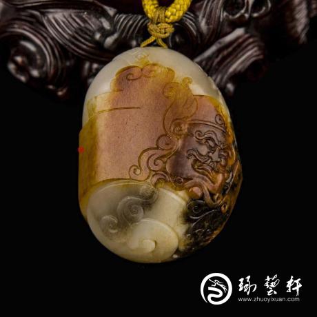 【琢藝軒】新疆和田玉雙色紅沁白玉籽玉掛件 財福雙至(獨籽) 60克