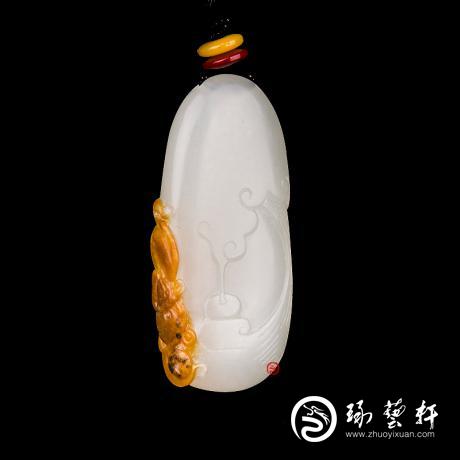【琢藝軒】新疆和田玉紅皮一級(jí)白玉籽玉掛件 流云百福 12克