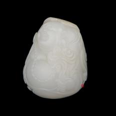 穆宇靜 新疆和田玉灑金皮一級白玉籽玉把件（獨籽） 彌勒佛 116克