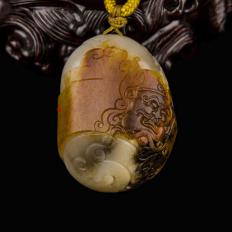 新疆和田玉雙色紅沁白玉籽玉掛件 財福雙至(獨籽) 60克