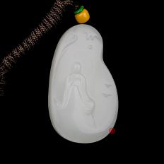 新疆和田玉白皮羊脂白玉籽玉玉牌 禪悟 47克