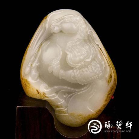 【琢藝軒】宋建東 新疆和田玉紅皮白玉籽玉擺件 馬上福將 410克