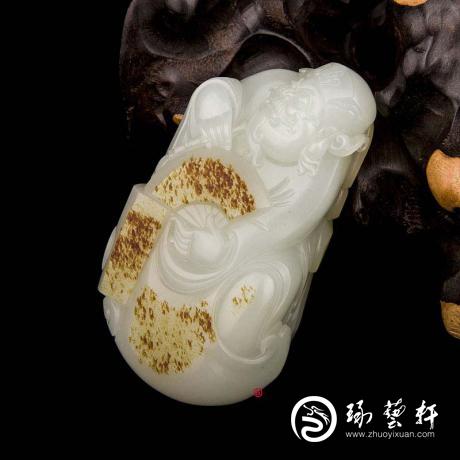 【琢藝軒】宋建東  新疆和田玉紅皮一級白玉籽玉把件 天官賜福 183克