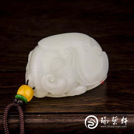 【琢藝軒】新疆和田玉白皮一級(jí)白玉把件 吉祥如意 58.4克