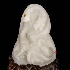 穆宇靜 新疆和田玉紅皮羊脂白玉籽玉擺件 潛龍出淵 579克