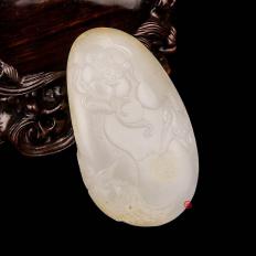 新疆和田玉黃皮一級(jí)白玉籽玉把件（獨(dú)籽）  一路連科  79克