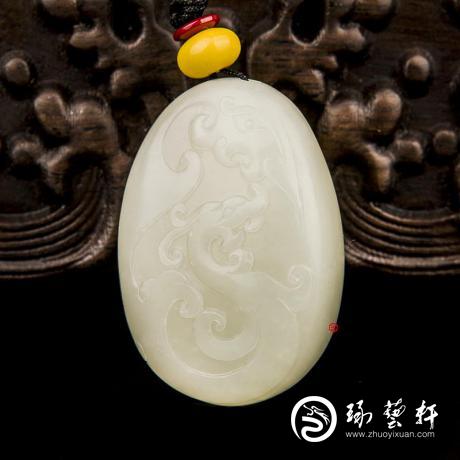 【琢藝軒】新疆和田玉黃皮白玉籽玉掛件 祥龍 30克