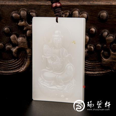 【琢藝軒】新疆和田玉一級白玉籽玉玉牌 觀音 26.5克