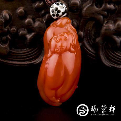 【琢藝軒】四川涼山南紅瑪瑙柿子紅掛件 福壽 20克