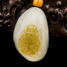 新疆和田玉黃皮白玉籽玉掛件 漢風(fēng) 37克