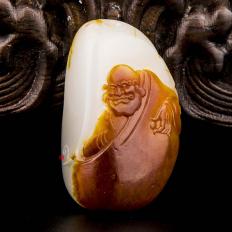 穆宇靜 新疆和田玉紅沁羊脂白玉籽玉掛件 達(dá)摩 19克