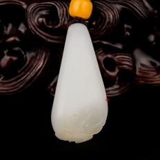 新疆和田玉灑金皮羊脂白玉籽玉掛件 戲蝶 11克
