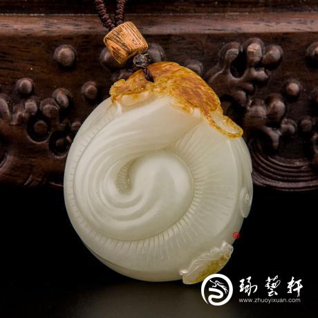 【琢藝軒】新疆和田玉紅皮白玉籽玉把件 有福同享 90克
