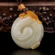 新疆和田玉紅皮白玉籽玉把件 有福同享 90克