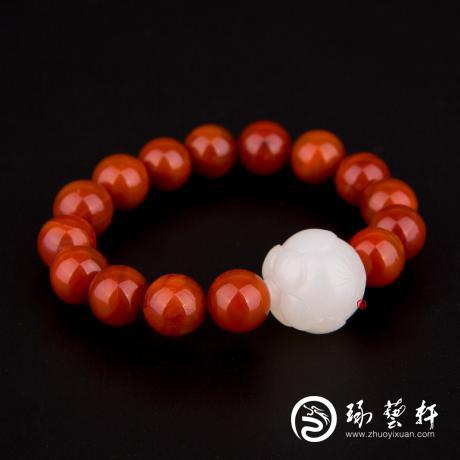 【琢藝軒】新疆和田玉羊脂白玉籽玉手串 蓮花 29克