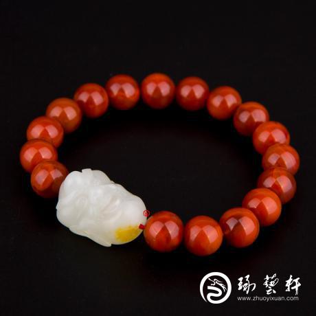 【琢藝軒】新疆和田玉黃皮白玉籽玉手串 羅漢 33克