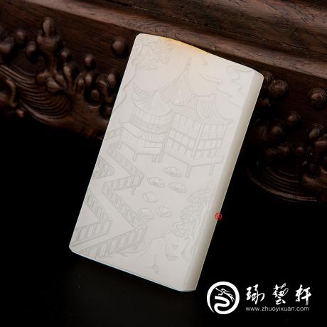 【琢藝軒】新疆和田黃皮一級(jí)白玉籽玉牌子 城隍廟 69.5克