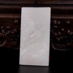 穆宇靜 新疆和田玉灑金皮羊脂白玉籽玉玉牌 江南柳綠（客戶代賣） 61克