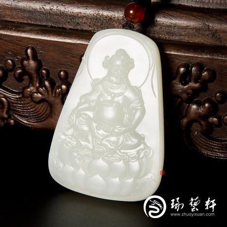【琢藝軒】穆宇靜 新疆和田玉灑金皮一級白籽玉玉牌 黃財神 66克