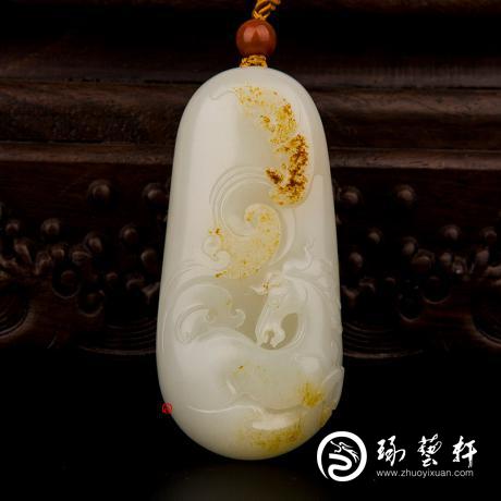 【琢藝軒】吳金星 新疆和田黃皮白玉籽玉把件 神龍護駕 135克