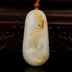 吳金星 新疆和田黃皮白玉籽玉把件 神龍護(hù)駕 135克