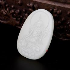 穆宇靜 新疆和田黃皮一級白玉籽玉 牌子 度母 46克