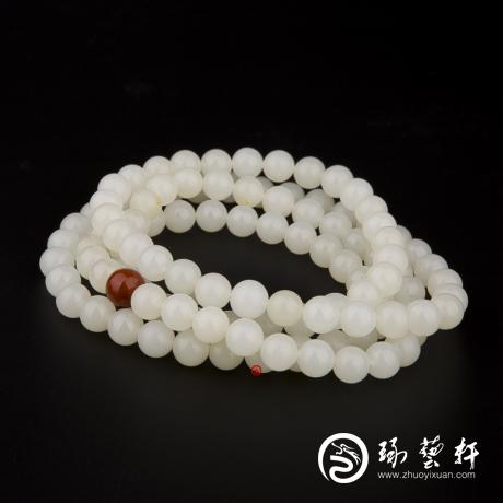 【琢藝軒】新疆和田玉羊脂白玉籽玉南紅手鏈 127克