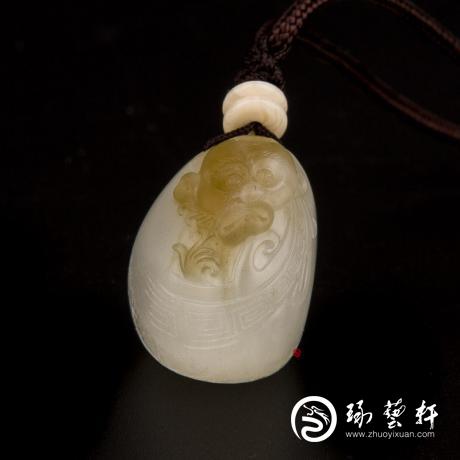 【琢藝軒】新疆和田糖玉籽玉掛件（獨(dú)籽） 靈猴 14.7克