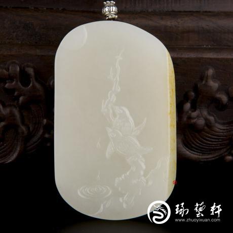 【琢藝軒】新疆和田玉黃皮白玉籽玉玉牌 春 73.8克