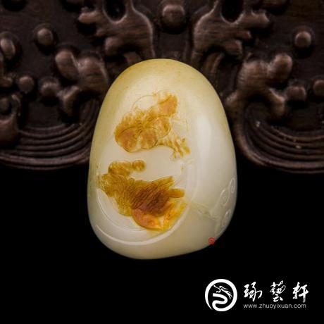 【琢藝軒】新疆和田玉紅皮一級白玉籽玉掛件 陌上花開 51克