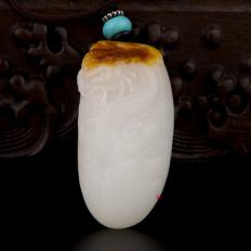 新疆和田玉紅皮羊脂白玉籽玉掛件 祥龍 37.2克