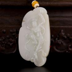 穆宇靜 新疆和田玉黃皮白玉籽玉玉牌 飛天 95.2克