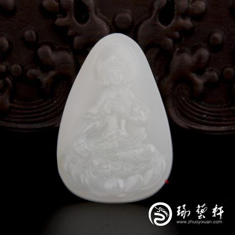 【琢藝軒】穆宇靜 新疆和田玉黃皮一級白玉籽玉玉牌 度母 27.3克