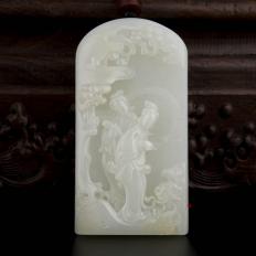 穆宇靜作品 新疆和田玉黃皮白玉籽玉玉牌  雙嬌  134克