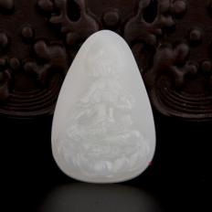 穆宇靜 新疆和田玉黃皮一級白玉籽玉玉牌 度母 27.3克