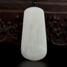 新疆和田玉白皮白玉籽玉玉牌 一花一世界 46.2克