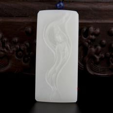 新疆和田玉白皮一級白玉籽玉玉牌 一葉一菩提 42克
