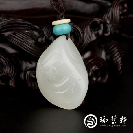 【琢藝軒】新疆和田玉白皮一級(jí)白玉籽玉掛件 十二生肖-馬 12.4克