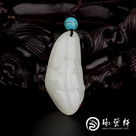 【琢藝軒】新疆和田玉白皮一級白玉籽玉掛件 十二生肖-豬 9.8克