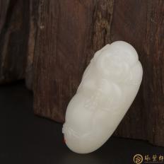 新疆和田玉灑金皮羊脂白玉籽玉掛件 彌勒佛 16克
