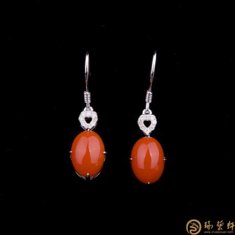 【琢藝軒】南紅瑪瑙18K白金鑲嵌女士耳墜 金1.98
