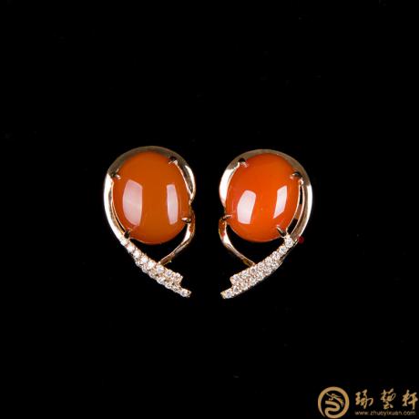 【琢藝軒】南紅瑪瑙18K白金鑲嵌女士耳飾 金3.45克