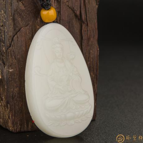 【琢藝軒】新疆和田玉白皮一級(jí)白玉籽玉玉牌 大勢(shì)至菩薩 36.4克