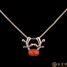 18K玫瑰金南紅可愛小鹿吊墜 金2.32克