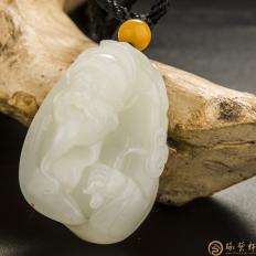 新疆和田玉紅皮白玉籽玉把件 財神 61.5克