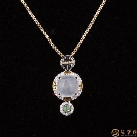 【琢藝軒】天然A貨冰種翡翠吊墜18k金鉆石 福祿長(zhǎng)久 3克