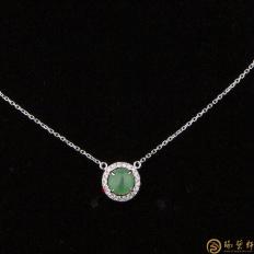 天然A貨翡翠陽綠 鎖骨鏈18k金鑲鉆  1.8克