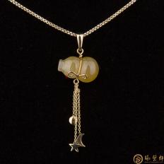 天然A貨黃翡吊墜18k金 黃翡葫蘆 2.4克